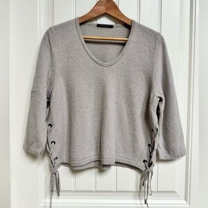 Luisa Cerano Oyster Wool/Silk/Cashmere Side Tie 3/4 Sleeve Sweater. Size 10